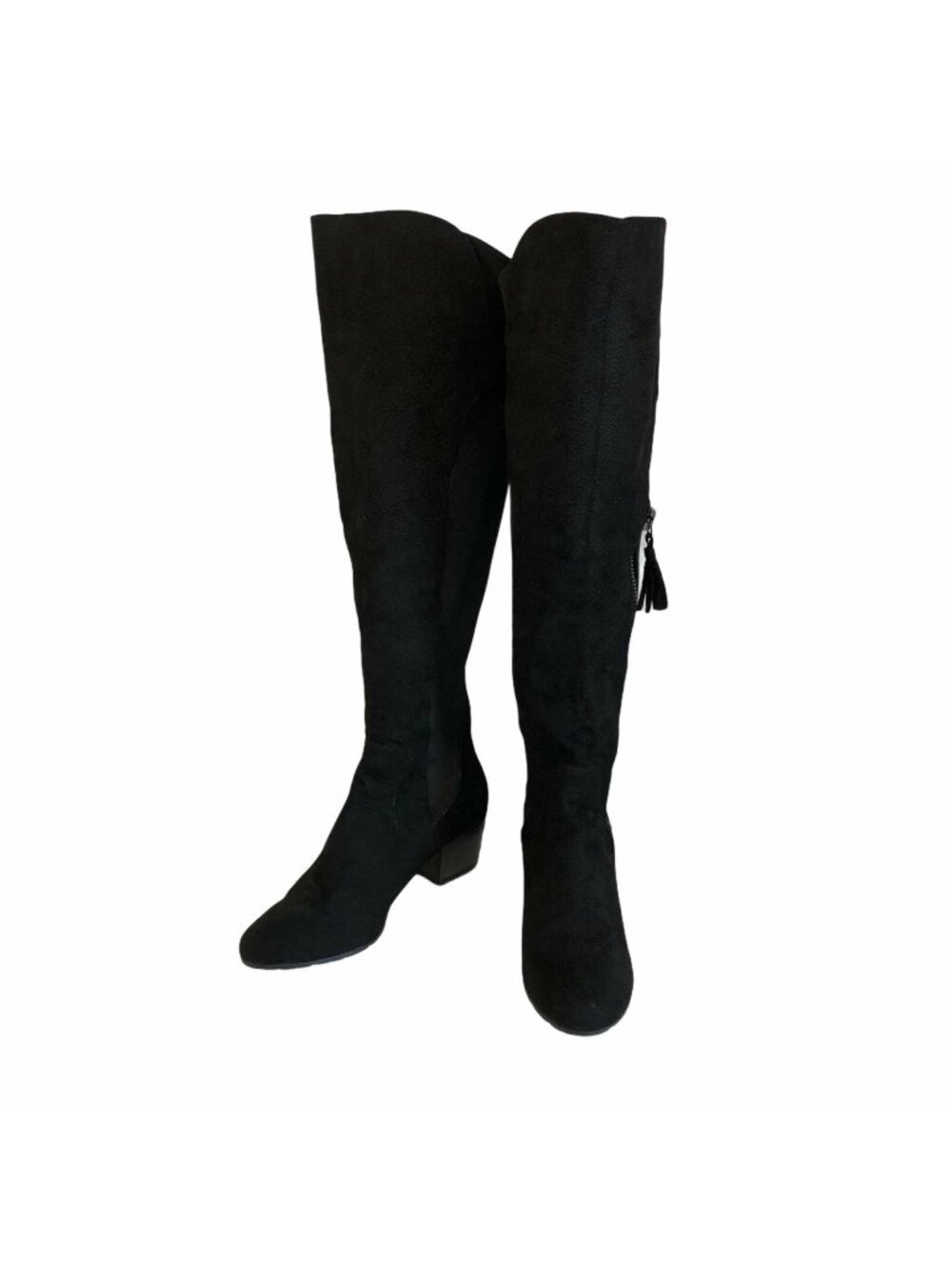 Boots Knee High Black Tassel Buckle Faux Suede Zipper Always Plan Womens 7 M